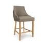 Taupe Faux Leather Kitchen Stool with Back and Oak Legs - Kya