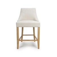 Ivory Fabric Kitchen Stool with Back and Oak Legs - Kya