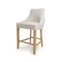 Ivory Fabric Kitchen Stool with Back and Oak Legs - Kya