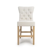 Ivory Linen Kitchen Stool with Buttoned High Back - Alice