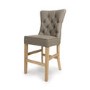 Taupe Faux Leather Kitchen Stool with Buttoned High Back - Alice