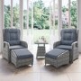 Reclining Rattan Garden Sun Lounger Set with Table and Footstools - Dark Grey - Aspen