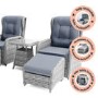 Reclining Rattan Garden Sun Lounger Set with Table and Footstools - Dark Grey - Aspen