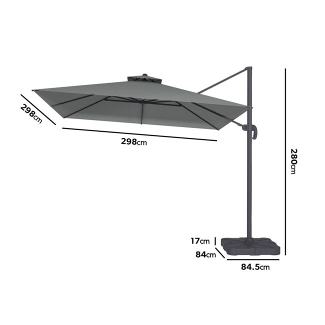 3x3m Grey Square Cantilever Parasol with Base and Cover Included  - Como