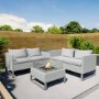 4 Seater Grey Rattan Garden Corner Sofa Set with Storage and Fire Pit Table  - Como