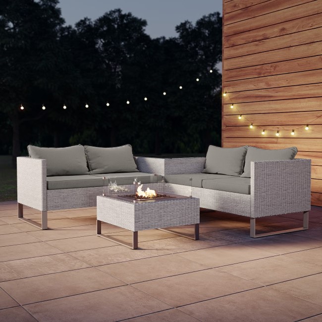 4 Seater Grey Rattan Garden Corner Sofa Set with Storage and Fire Pit Table  - Como