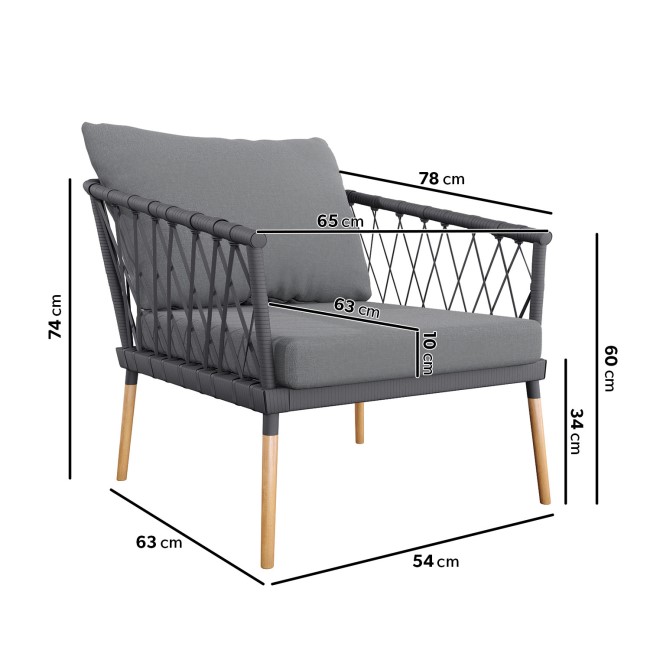 4 Seater Grey Garden Corner Sofa Set with Armchair and Table - Como