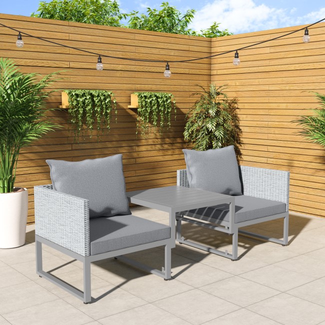 2 Seater Grey Garden Rattan Modular Bistro Set & Lounger - Fortrose