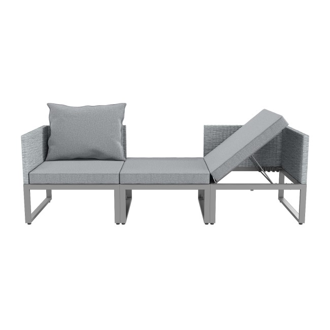 2 Seater Grey Garden Rattan Modular Bistro Set & Lounger - Fortrose