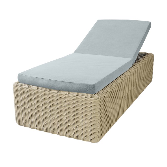 2 Seater Natural Ratttan Reclining Sun Lounger Set with Grey Cushions - Aspen