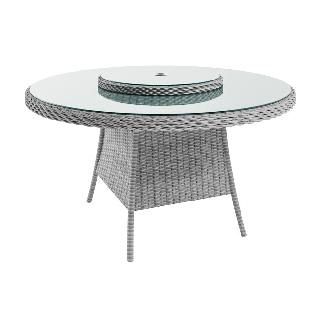 6 Seater Grey Round Rattan Garden Dining Set with Lazy Susan and Parasol - Aspen