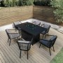 6 Seater Grey Aluminium & Rope Dining Set with Firepit Table - Como