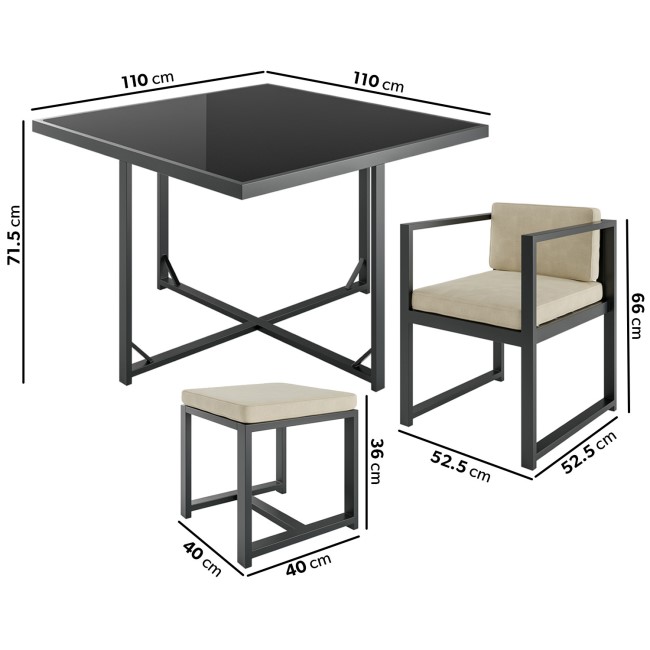 8 Seater Grey Metal Cube Set with Beige Cushions - Como