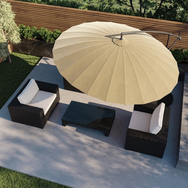 Black Aluminium and Round Beige Parasol with Weighted Base and Cover - Fortrose