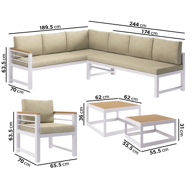 ONLY OPENED - 8 Seater White Steel Corner Sofa Set with 2 Single Sofa Chairs and Coffee Tables