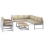 ONLY OPENED - 8 Seater White Steel Corner Sofa Set with 2 Single Sofa Chairs and Coffee Tables