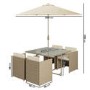 4 Seater Neutral Rattan Cube Garden Dining Set with Parasol Included - Como