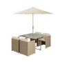 4 Seater Neutral Rattan Cube Garden Dining Set with Parasol Included - Como