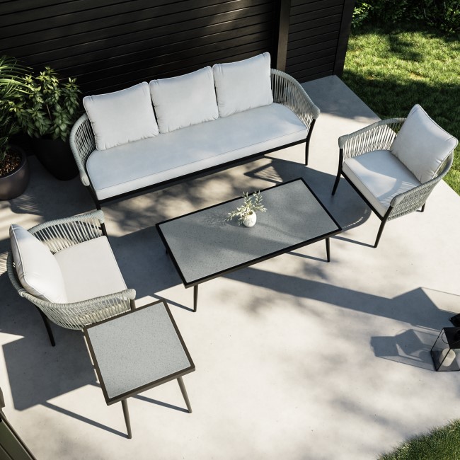 ONLY OPENED - 5 Seater Cream Rope and Black Metal Garden Sofa Set with Coffee Tables - Aspen