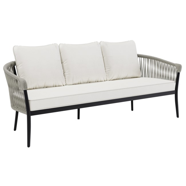 ONLY OPENED - 5 Seater Cream Rope and Black Metal Garden Sofa Set with Coffee Tables - Aspen