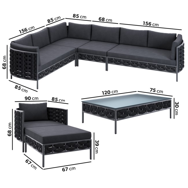 6 Seater Rope Detail Corner Sofa Set with Matching Coffee Table 