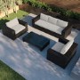 5 Seater Thick Weave Black Rattan Garden Sofa Set with Armchairs & Coffee Table - Aspen