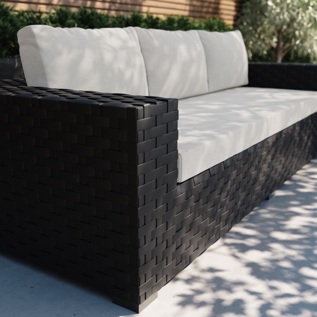 5 Seater Thick Weave Black Rattan Garden Sofa Set with Armchairs & Coffee Table - Aspen