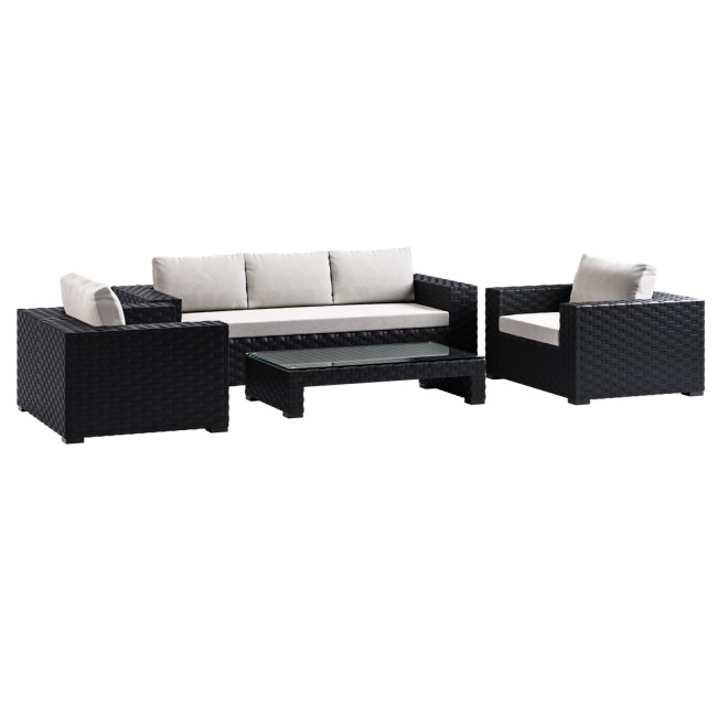 5 Seater Thick Weave Black Rattan Garden Sofa Set with Armchairs & Coffee Table - Aspen