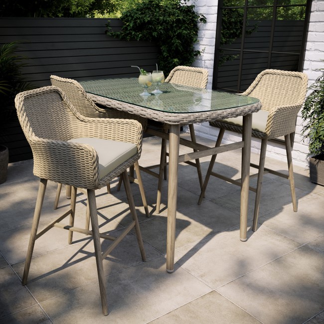 4 Seater Neutral Rattan Bar Table and Stools - Fortrose