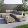 5 Seater Neutral Rattan Corner Sofa Set with Reclining Sun Lounger and Glass Top Coffee Table - Fortrose