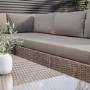 5 Seater Neutral Rattan Corner Sofa Set with Reclining Sun Lounger and Glass Top Coffee Table - Fortrose