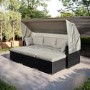 3 Seater Black Rattan Modular Cube Sun Lounger Sofa Set with Sun Shade - Fortrose