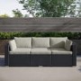 3 Seater Black Rattan Modular Cube Sun Lounger Sofa Set with Sun Shade - Fortrose