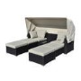 3 Seater Black Rattan Modular Cube Sun Lounger Sofa Set with Sun Shade - Fortrose