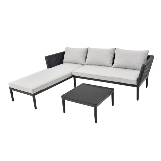 4 Seater Black Rattan Outdoor Corner Sofa Set with Chaise Longue and Coffee Table