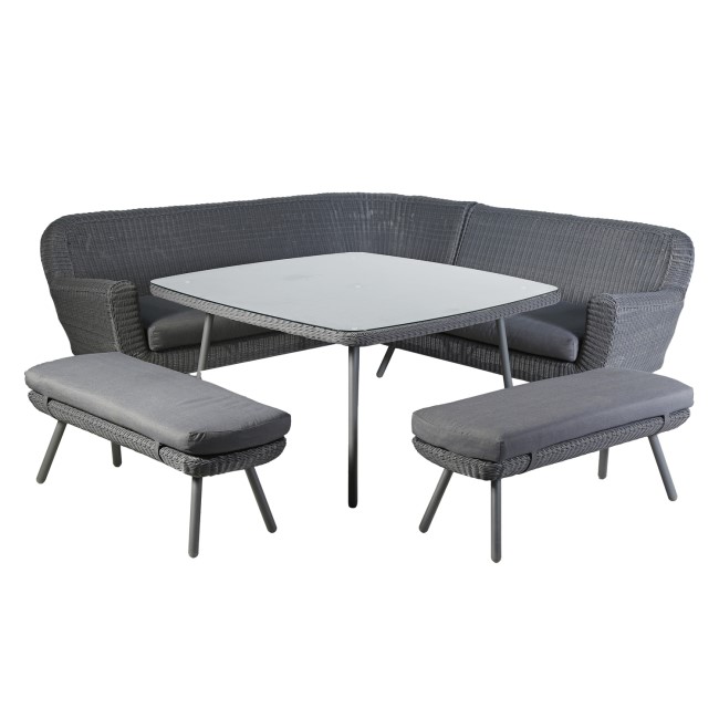 6 Seater Dark Grey Rattan Corner Dining Set with 2 Benches - Como