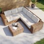 ONLY OPENED - 5 Seater Thick Light Rattan Corner Sofa Set with Griege Cushions - Como