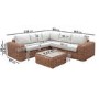 ONLY OPENED - 5 Seater Thick Light Rattan Corner Sofa Set with Griege Cushions - Como