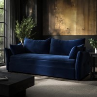 Navy Velvet Futon Sofa Bed - Seats 3 - Gaia