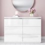 Wide White High Gloss Chest of 6 Drawers with Diamante Trim - Gabriella