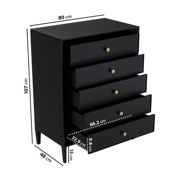 Black Chest of 5 Drawers - Georgie