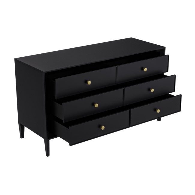 Wide Black Chest of 6 Drawers - Georgie