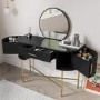 Black Marble Top Dressing Table with Mirror and Storage Drawers - Gigi