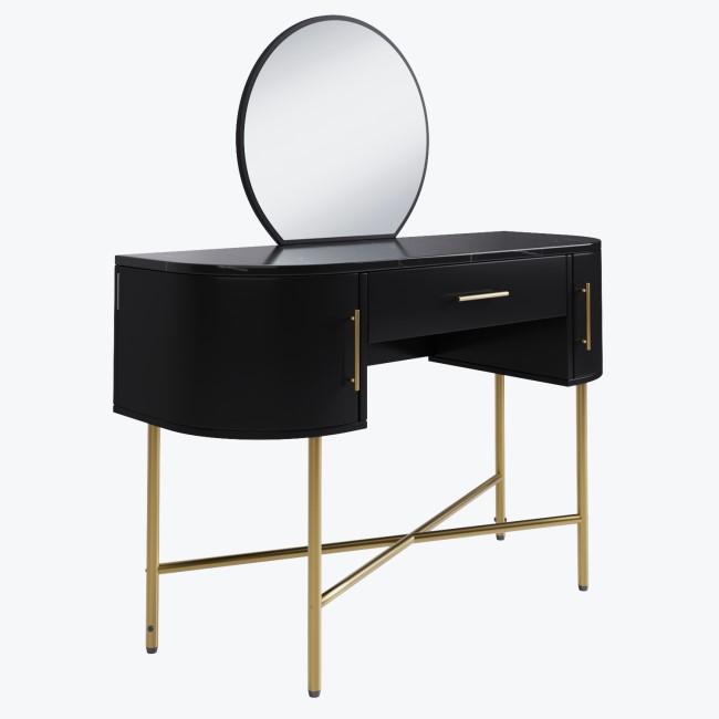 Black Marble Top Dressing Table with Mirror and Storage Drawers - Gigi