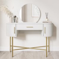 White and Gold Dressing Table with Mirror and Storage Drawers - Gigi