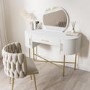 White and Gold Dressing Table with Mirror and Storage Drawers - Gigi