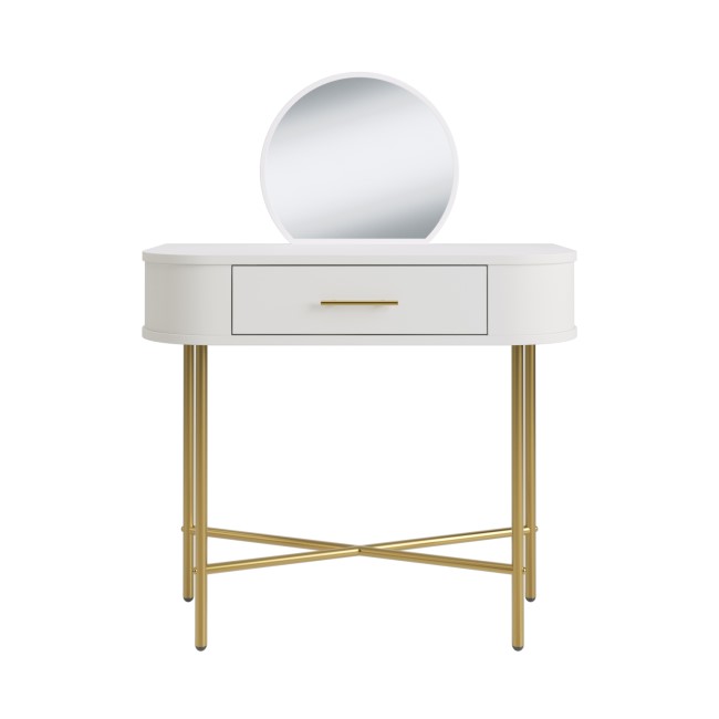 Small White And Gold Dressing Table With Mirror And Storage Drawer - Gigi