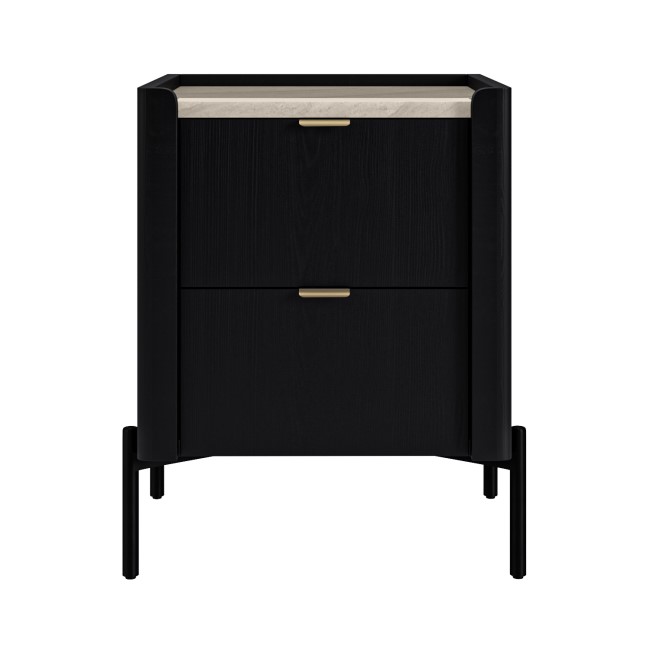 Wide Black Marble Top 2-Drawer Bedside Table - Gio