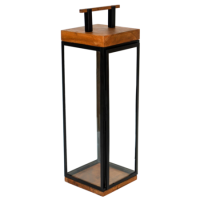 Ivyline Small Black Acacia Wood Tall Lantern Grace -Ivyline