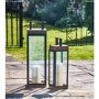 Ivyline Small Black Acacia Wood Tall Lantern Grace -Ivyline